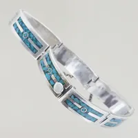 Armband med turkoser, längd 18,5 cm, bredd 10,6 mm, lite lös lås, Mexico silver  Vikt: 26,2 g
