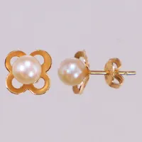Ett par örhängen med odlade pärlor Ø4,9mm, ca Ø7-9mm, 18K Vikt: 0,9 g