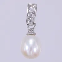 Hänge med vita stenar och odlad pärla, längd: ca 1,5cm, bredd: ca 7mm, 925/1000, silver Vikt: 0,9 g