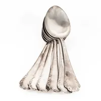 Sex bordsskedar "Haga" i silver (830/1000). De är 185 mm långa och väger 251,5g tillsammans. Svarta fläckar. Typ putsade med stålull.