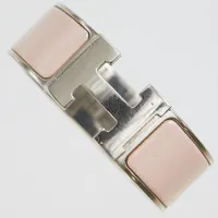 Stelt armband Hermés Clic Clac H, P, Made In France, vitmetall, bredd 20mm, 55x47mm, skadad emalj, bruksslitage, dustbag