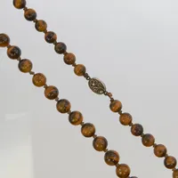 Stencollier, tigeröga, Ø9-11,5mm, längd: 62cm, trätt med knut, silverlås