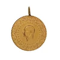 Hänge (mynt-liknade) Atatürk Turkiet, 21K guld, Ø18 mm, längd inkl. ögla 22 mm, ögla i oädel metall, fint skick Vikt: 1,8 g