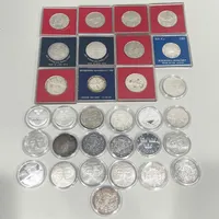 Diverse Mynt, vissa med plastetuier, silver 925/1000 Vikt: 950,7 g