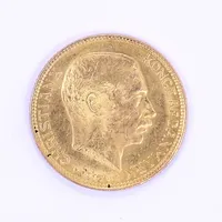 Mynt Gustaf V Sveriges konung, Ø16mm, "5 kronor", 1920, 21K Vikt: 2,2 g