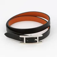 Armband Hermès Behapi Double Tour svart/orange storlek L, 39-40-41cm, bredd 7mm, kalvskinn Vikt: 0 g