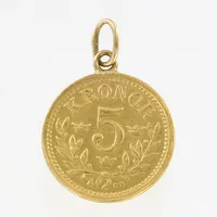 Hänge med mynt, 5kr, Oscar II Sveriges och Norges konung år 1899, Ø16mm, 21,6K Vikt: 2,3 g