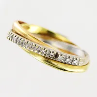 Ring, diamanter 10 x 0,005ct, 8/8-slipade, stl 17, bredd 4mm, röd/vit/gulguld, 18K.  Vikt: 2,9 g
