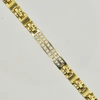 Armband med platta och vita stenar, längd 20 cm, bredd 6 mm, gulguld/vitguld, 18K. Vikt: 20,6 g