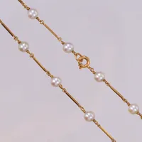 Collier med stavlänk och odlade pärlor, Ø5,3mm, längd 40cm, 18K  Vikt: 8 g