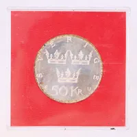 Minnesmynt, 50kr, All offentlig makt i Sverige utgår från folket, 1975,  plastetui, 925/1000 silver Vikt: 27 g