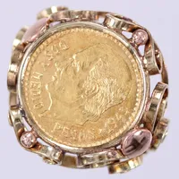 Ring med mynt, stl 18, bredd ca 2-20,7mm, 14K/21K  Vikt: 5,5 g
