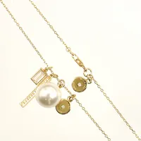Collier Michael Kors, pärla, vita stenar, längd 51cm, bredd 0,8mm, mindre repor, guldmetall,