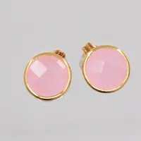 Ett par örhängen, Ø 8,5mm, rosa sten, 18K Vikt: 1 g