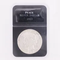 Mynt, Peace USA, One Dollar, Liberty In God We Trust 1923, Ø38mm, 900/1000 silver. Etui Vikt: 26,7 g