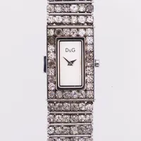 Damur Dolce & Gabbana, stål quartz, 19 x 26mm, vita stenar, stål, plasten kvar bak, 18,5cm, viklås, extra länkbitar