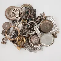 Diverse silver, udda/defekta smycken,  boettdelar från fickur, silver 800-925/1000 Vikt: 399,3 g