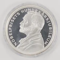 Minnesmynt, Nobelprisets hundraårsjubileum 1901-2001, nominellt värde 200kr, etui, medföljande äkthetsgaranti, silver 925/1000 Vikt: 27 g Vikt: 27 g