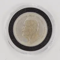 Mynt, Sveriges första 1-krona i silver, myntverket, år 1889, certifikat, plastkasett, silver 800/1000 Vikt: 7,5 g Vikt: 0 g