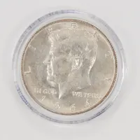 Mynt Halfdollar Kennedy 1964, Ø30 mm, 900/1000 silver Vikt: 12,5 g