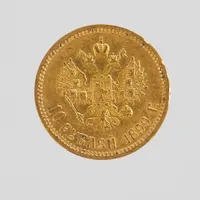 Guldmynt, Ø22,5mm, 10 Rubel, Nikolai II, år 1899, 21K Vikt: 8,6 g