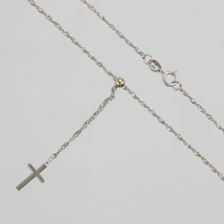 Collier, variant av rosenkrans, längd:44,5cm, bredd:1,3mm, Finland, vitguld, 14K. Vikt: 2 g