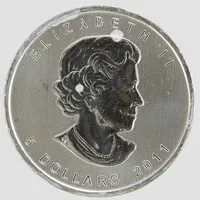 Mynt, Ø38mm, 5 Dollars - Elizabeth II, Kanada år 2011, silver 999/1000, vikt:31g. 