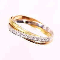 Ring, diamanter 10 x ca 0,005ct, 8/8-slipade, stl 19, bredd 4mm, röd/vit/gulguld, 18K.  Vikt: 3,4 g