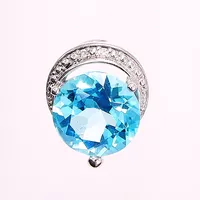 Hänge, diamanter 2 x ca 0,005ct, 8/8-slipade, blå sten, 13mm, silver 925/1000.  Vikt: 1,5 g