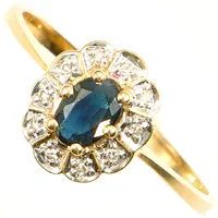 Ring med blå sten och diamanter ca 10x 0,001ct, stl 19, bredd ca 10mm, Guldfynd, 18K Vikt: 2,3 g
