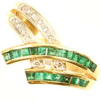 Ring, gröna stenar, diamanter 12 x ca 0,01ct, bredd 3-11mm, saknar sten, 18K Vikt: 4,9 g