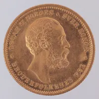 Mynt 20 Kroner Oscar II Norge 1878 Ø23mm, 21,6K (900/1000)  Vikt: 9 g
