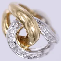 1 Ring med diamanter 13xca 0,01ct 8/8 slipning, vitguld/ gultguld, stl ca 16, bredd ca 3,5-14mm, 1 diamant något lös i fattning, 18K  Vikt: 8,2 g
