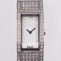 Damur Dolce Gabbana, Time, quartz, 20x30mm, står still stål, vita stenar, halvstelt 57x54mm klockkudde, kvitto, inköpt 2009