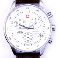 Herrur Swiss Military by chrono, quartz, datum, kronograf, stål, Ø 41mm, läderarmband med viklås, nyskick, box medföljer