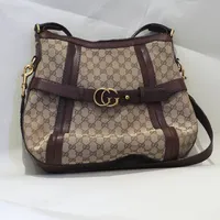 Handväska Gucci Hobo Running Bag snr. 247185 49307, detaljer i gulmetall och brunt läder, dustbag och kvitto