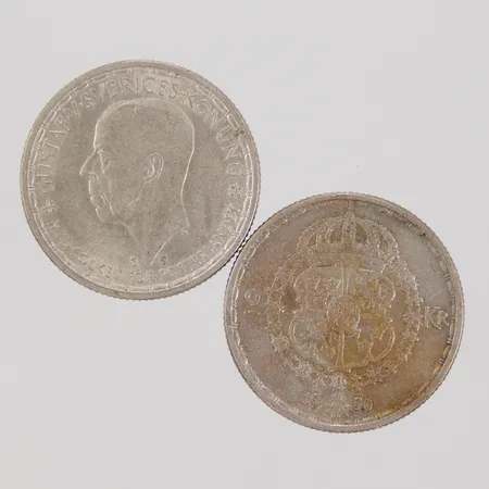 2 Mynt, Ø 31mm, Gustaf V Sveriges Konung med folket för fosterlandet, 2KR, år 1950, Silver 400/1000, Bruttovikt: 27,95g Vikt: 0 g