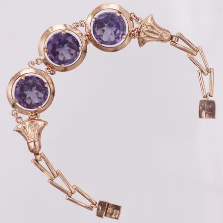 Armband, blålila syntetiska safirer, 17,5cm, bredd 6,8-18,2mm, roséfärgad, 14K Vikt: 15,1 g