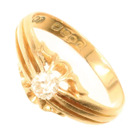 Ring med gammalslipad diamant 1 x ca 0,35ct, stl 19¼, bredd 3-9mm, engelska stämplar, London, 18K Vikt: 4,1 g