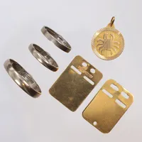 Diverse guld, defekt, gravyr 18K  Vikt: 14,8 g