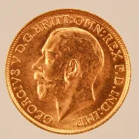 Mynt, Ø22mm, 1 Sovereign, Storbritannien år 1917, finhalt 916/1000, vikt:8,0g.