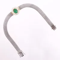 Armband vitguld med cabochonslipad smaragd samt diamanter 12 x ca 0,05ct, fattning i gulguld, 19,5cm, bredd: 7-15,5mm, Jo-Ans Guld, Köping, kattfot, 18K  Vikt: 23,1 g