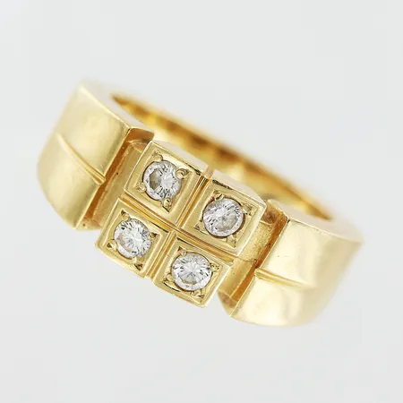 Ring, diamanter 4 x ca 0,06ct, stl 18, bredd 4-8mm, 14K Vikt: 11,2 g