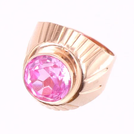 Ring stl 17½, bredd 5-20mm, rosa sten, sovjetiska stämplar, 14K  Vikt: 8,7 g