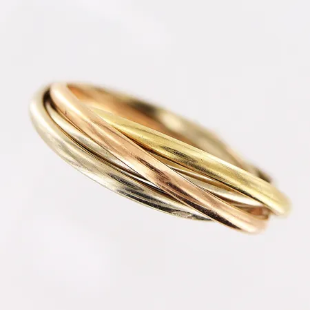 Ring, stl 16¼, bredd ca 6mm, gul/röd/vitguld, 18K. Vikt: 4 g