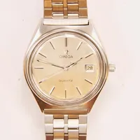 Herrur Omega, 35mm, stål, quartz, ref:196.0122, Cal.1370, originallänk, extra länkbitar, batteribyte, originaletui. Vikt: 0 g