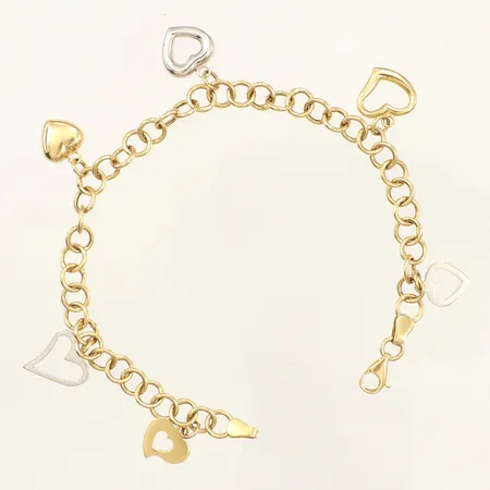 Armband med berlocker, tvåfärgad, längd ca 18,5cm, bredd 2-20mm, 18K Vikt: 6,6 g