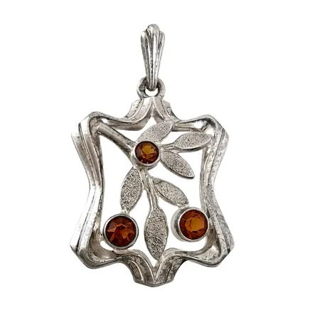 Vintage Hänge "Floralia" Rod & Wienenberger, silver 830/1000, orangea stenar, längd inkl. ögla 34 mm, bredd 21,5 mm, stenar utan anmärkning, fint skick  Vikt: 3,7 g