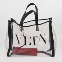 Väska VLTN Plexy RW2B0D21MCE2P0, shoppingväska black transparent 2PO/ onesize ca 38x29x15cm , röd clutch ca 20x13cm, inköpt 2019 Nathalie Schuterman, några repor bruksslitage, dustbag