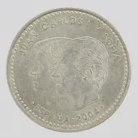 Mynt 12 Euros - Juan Carlos I, utfärdat för bröllopet mellan Prins Felipe och Letizia Ortiz, Spanien 2004, 925/1000 silver Vikt: 18 g